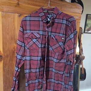 Vortex Men's Red Plaid Flannel Casual Button Down Shirt